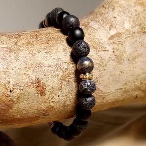 Black Obsidian Lava Matte Onyx Unique Powerful Mens Bracelet